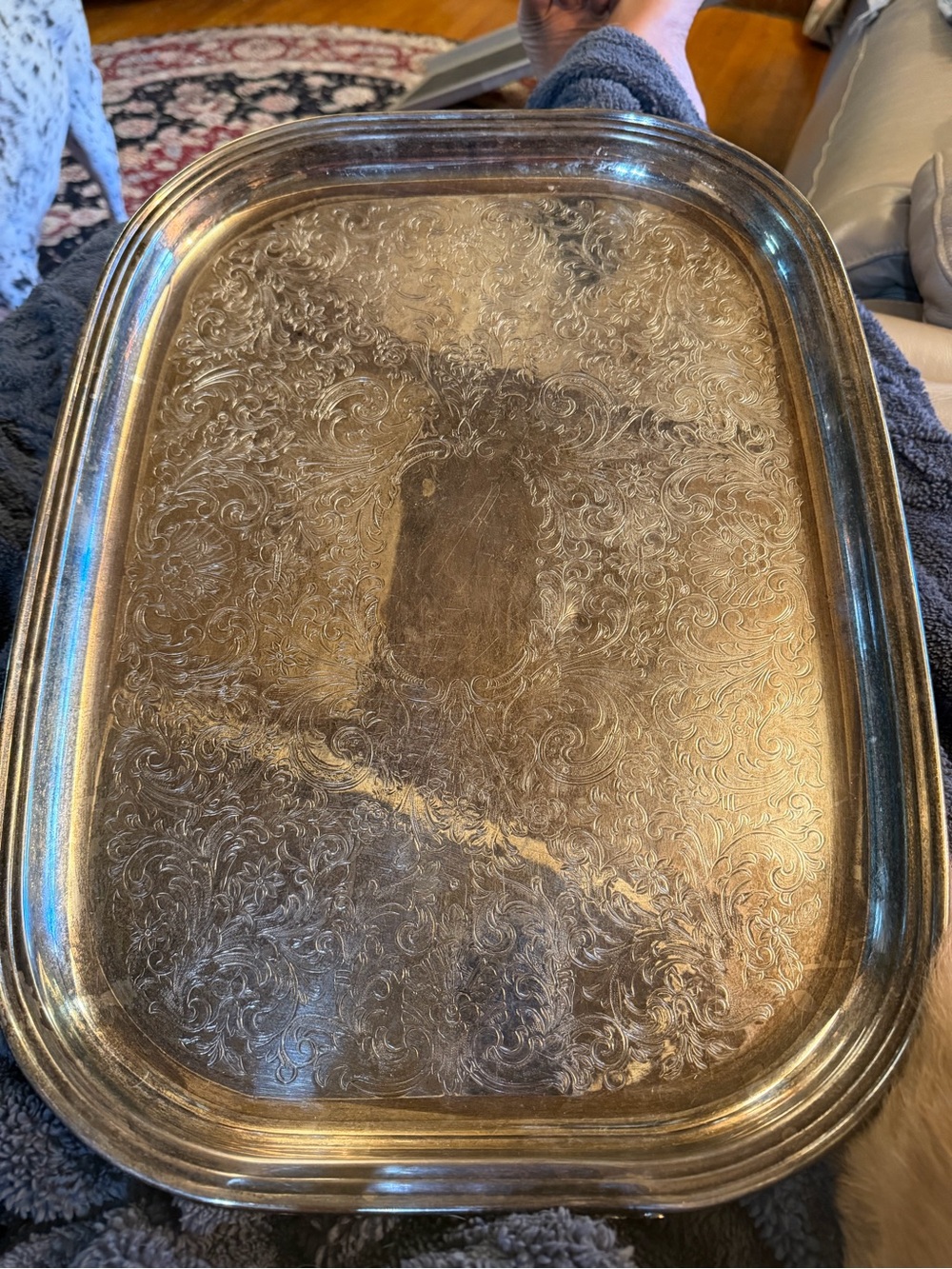Silvertone Decorative Serving Tray - Elegant Scroll Design